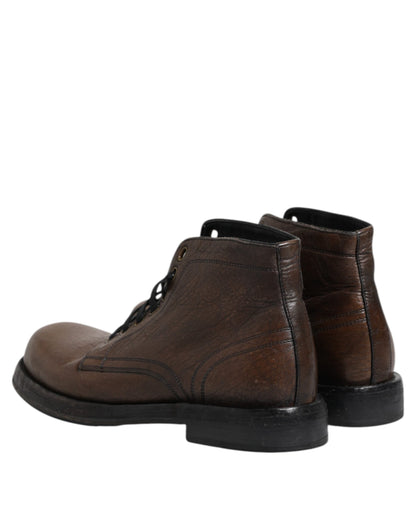 Brown Leather Lace Up Men Ankle Boots Shoes