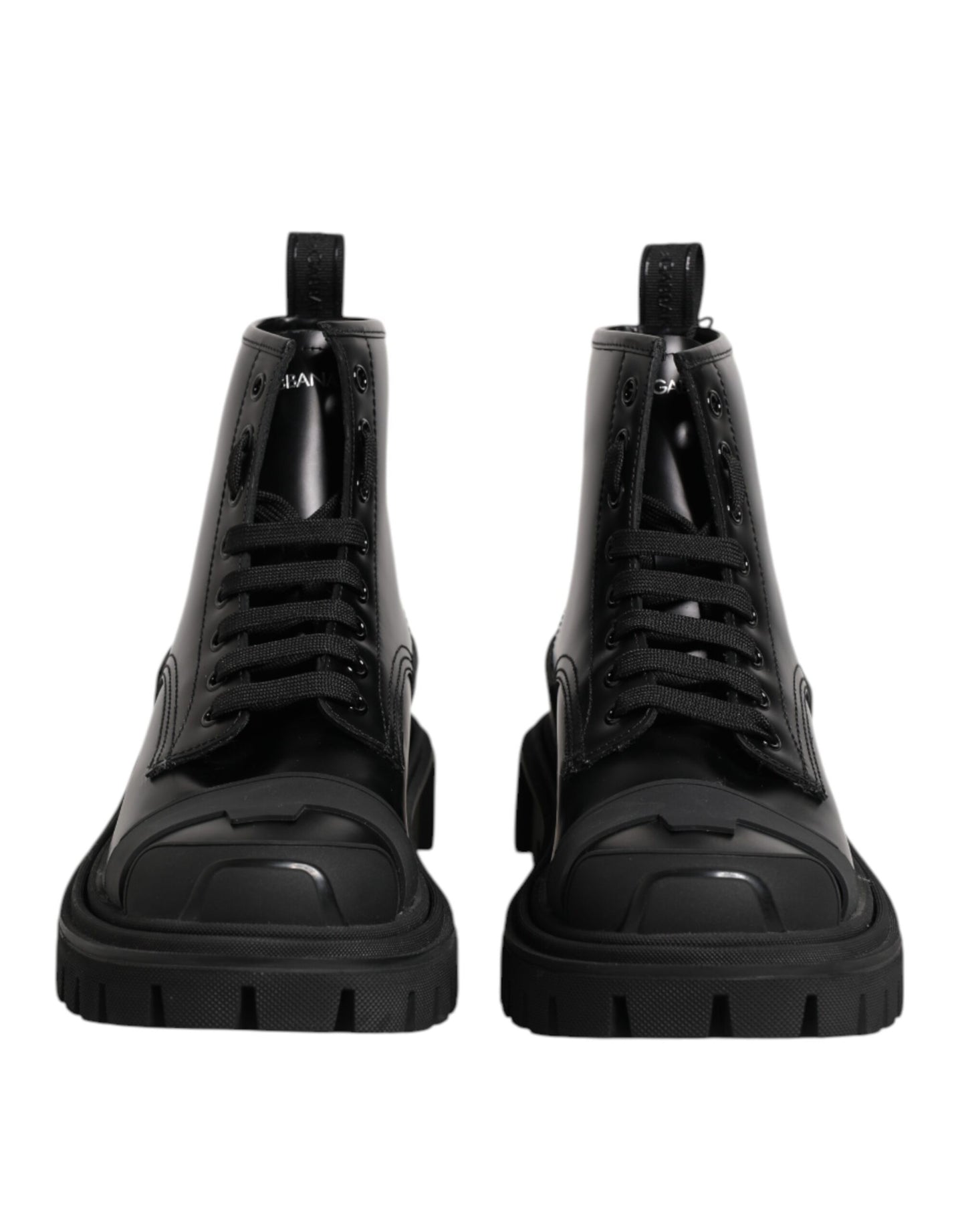 Black Leather Lace Up Mid Calf Boots Shoes