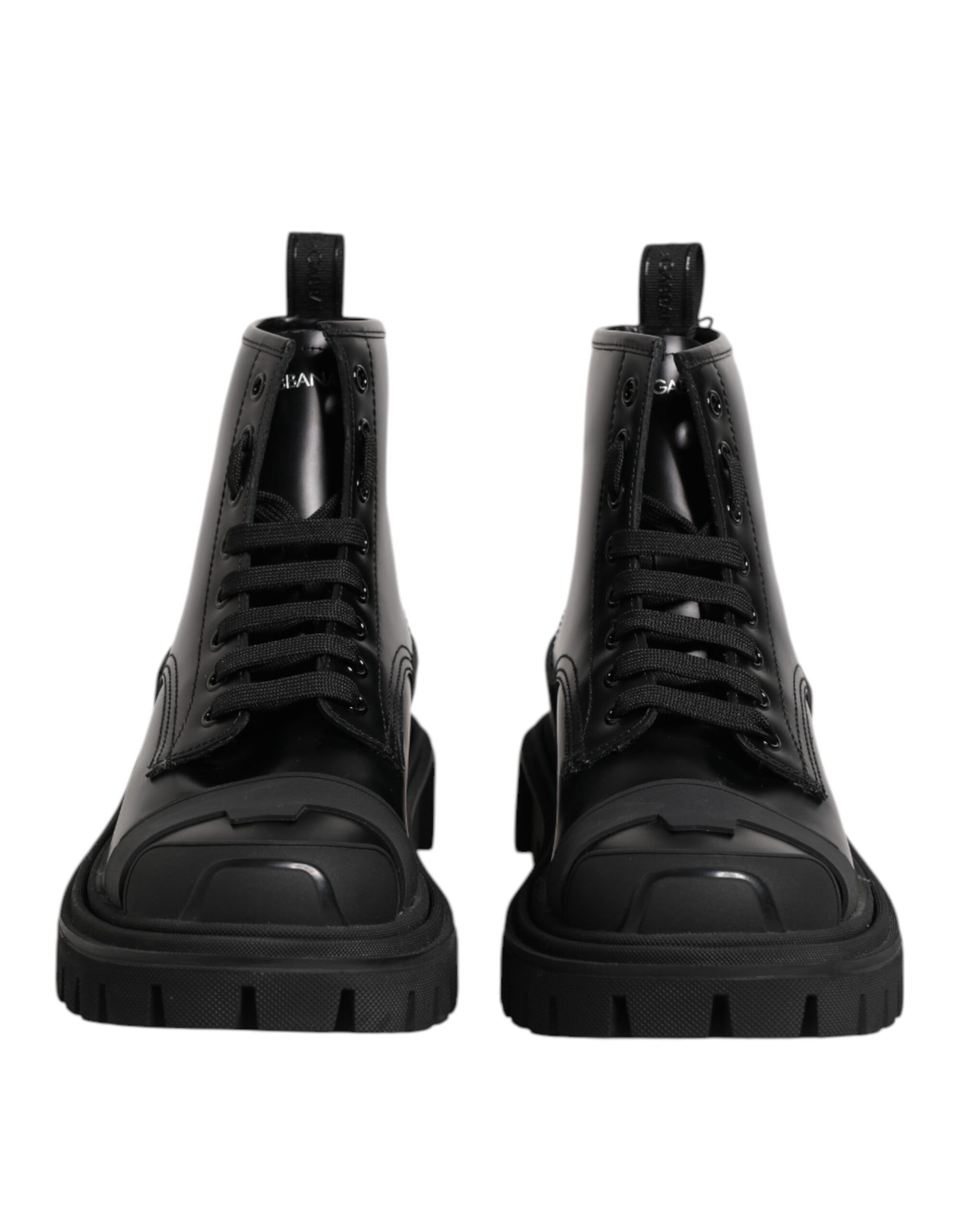 Black Leather Lace Up Mid Calf Boots Shoes