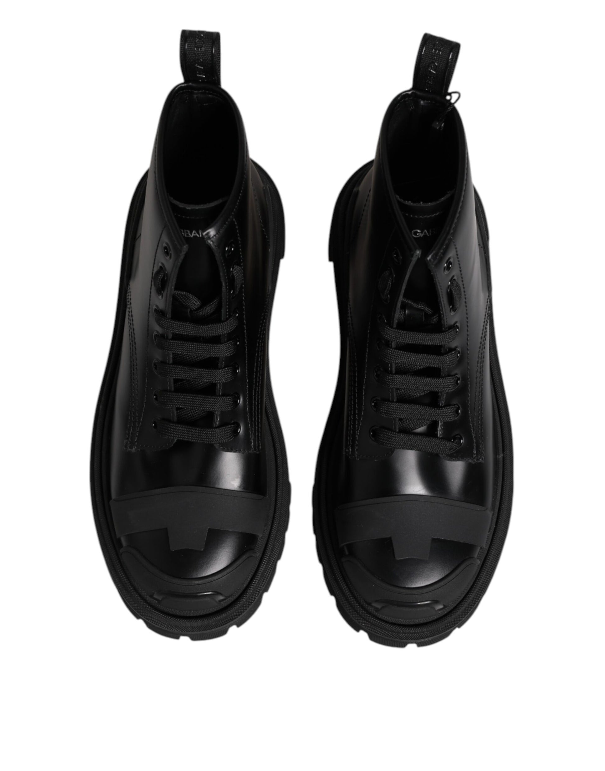 Black Leather Lace Up Mid Calf Boots Shoes