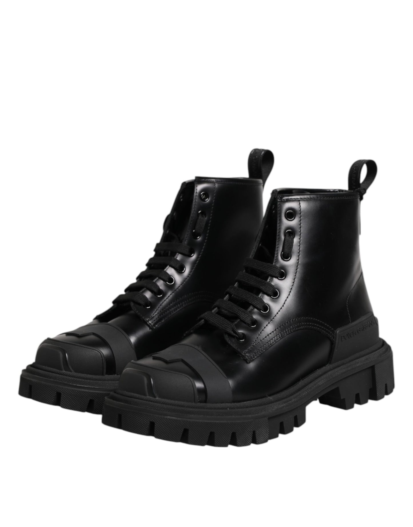 Black Leather Lace Up Mid Calf Boots Shoes