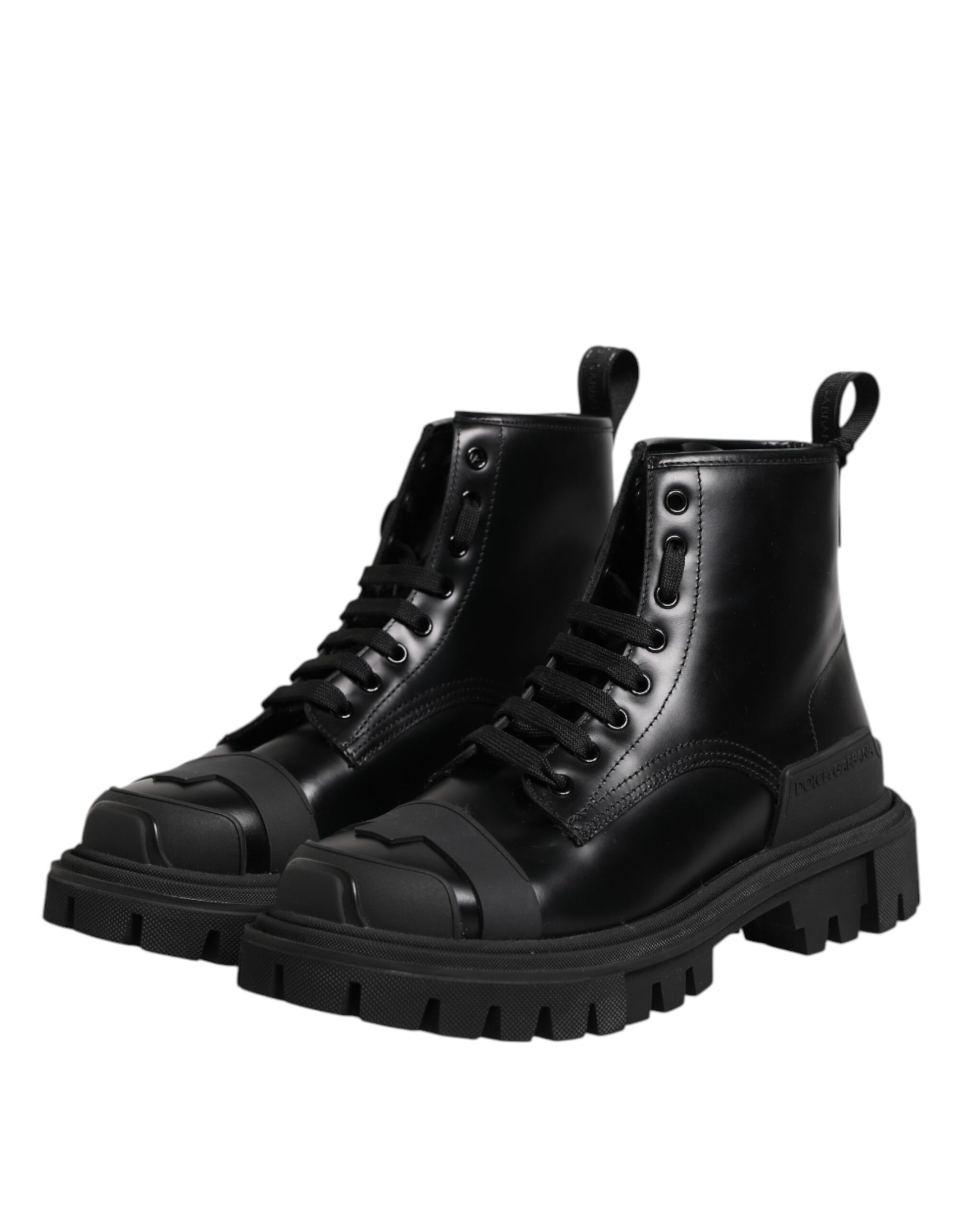 Black Leather Lace Up Mid Calf Boots Shoes