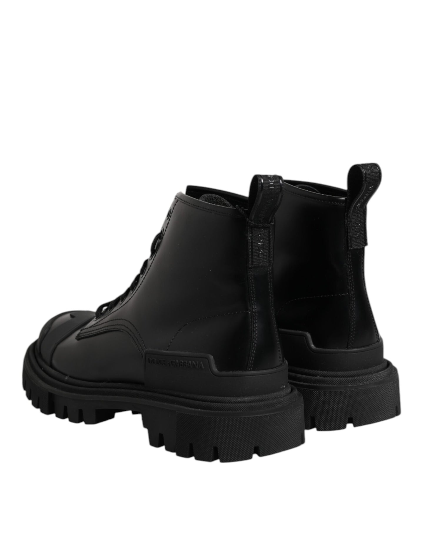 Black Leather Lace Up Mid Calf Boots Shoes