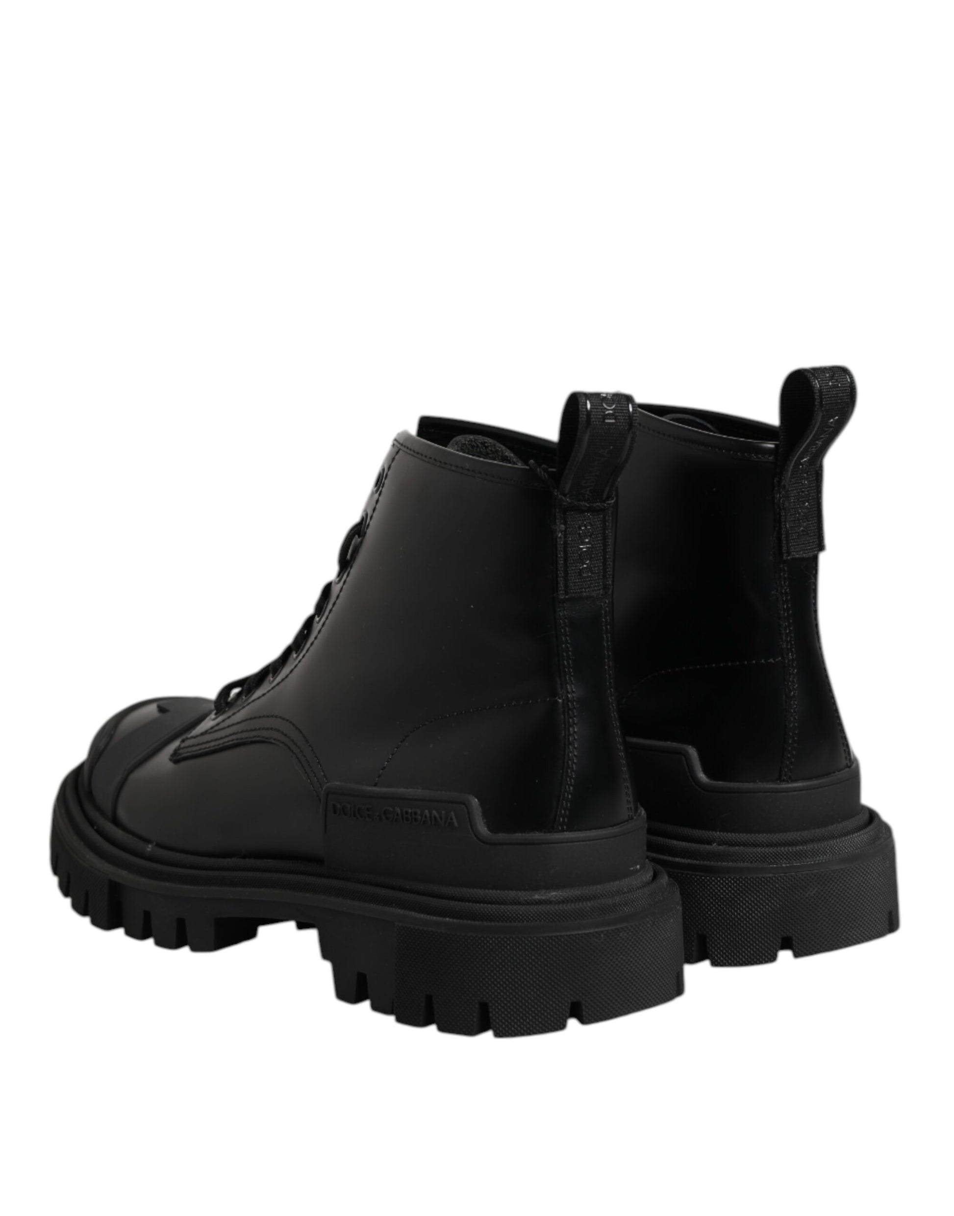 Black Leather Lace Up Mid Calf Boots Shoes