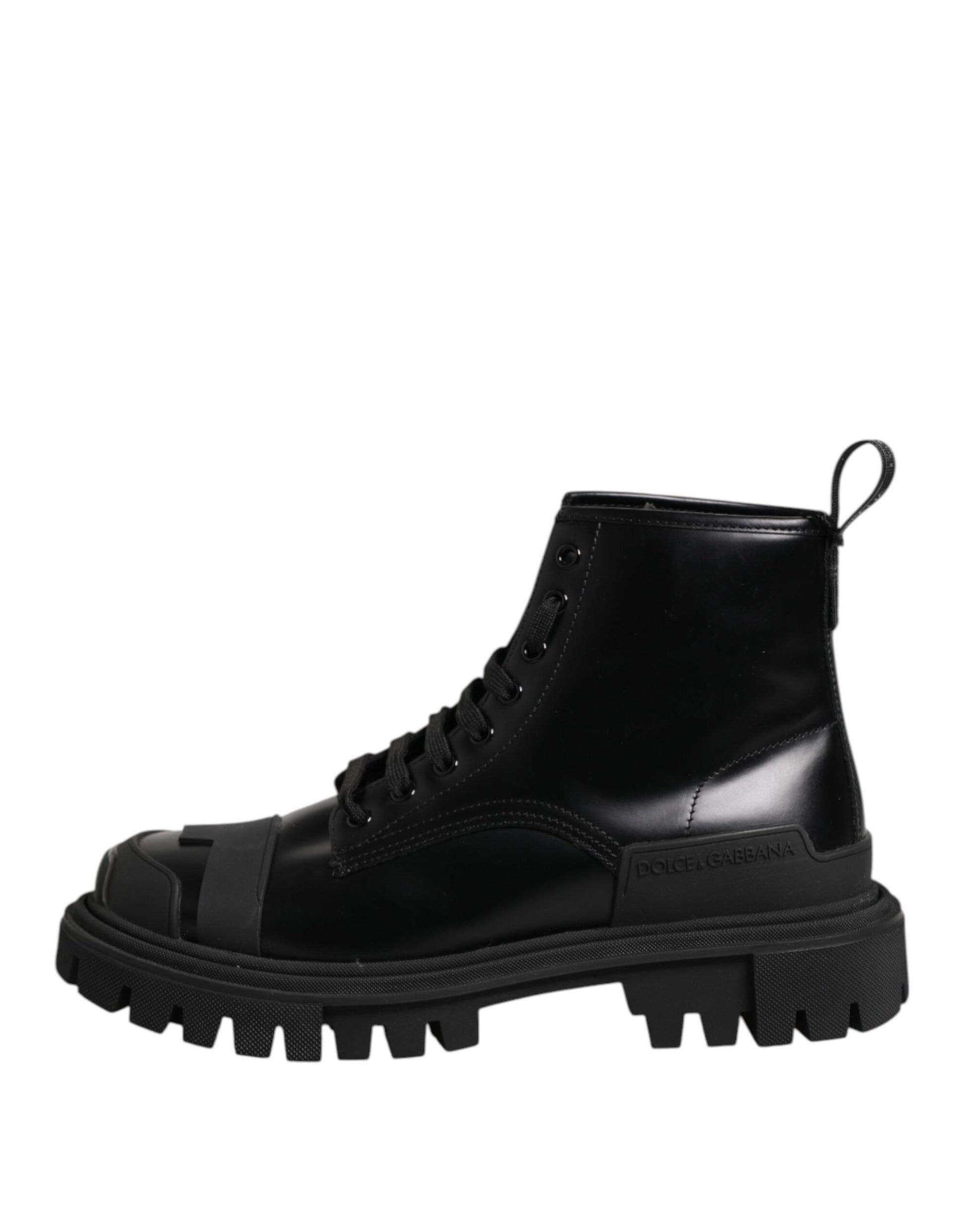 Black Leather Lace Up Mid Calf Boots Shoes