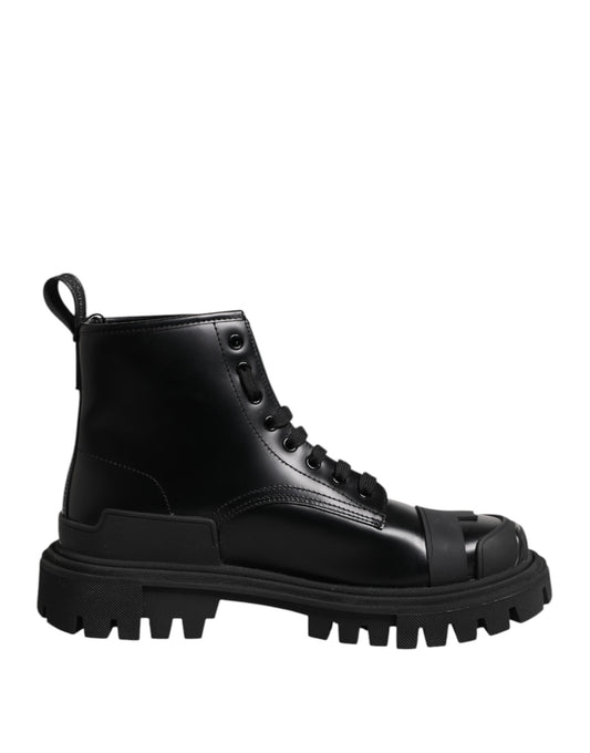 Botines de piel negra con cordones