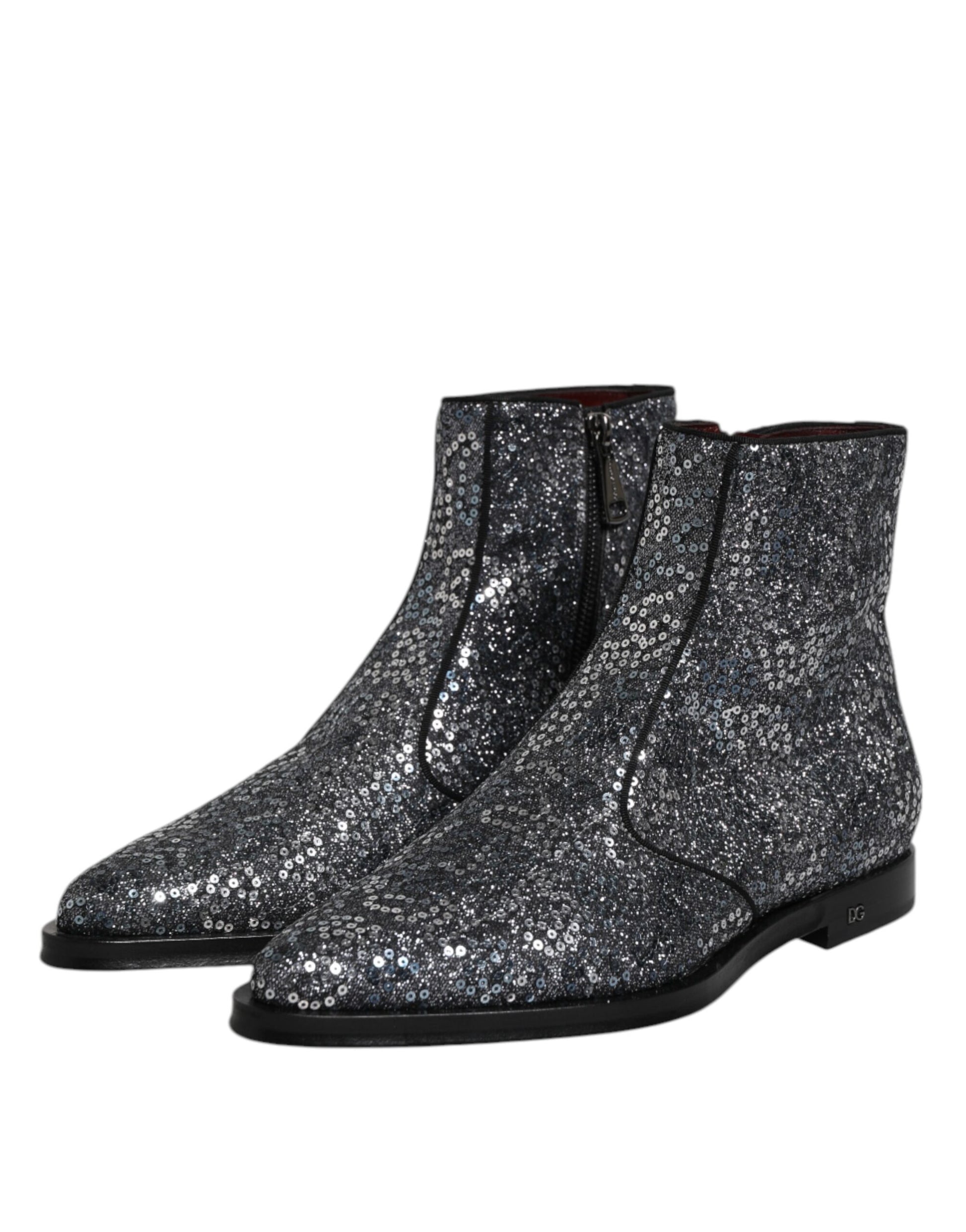 Dark Gray Cotton Sequined Chelsea Boots Shoes