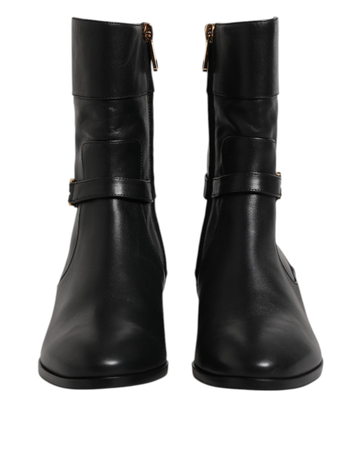 Black Leather Flats Logo Short Boots Shoes