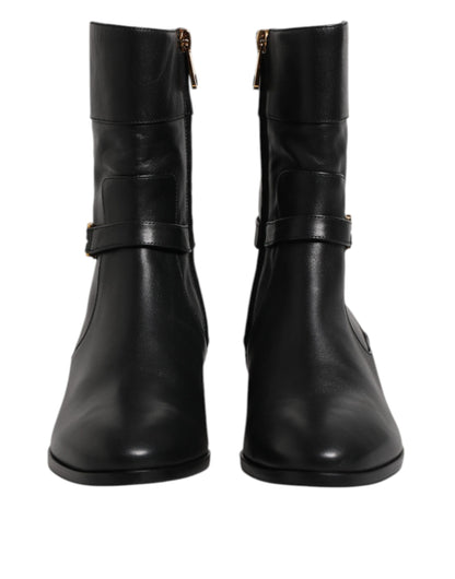 Black Leather Flats Logo Short Boots Shoes