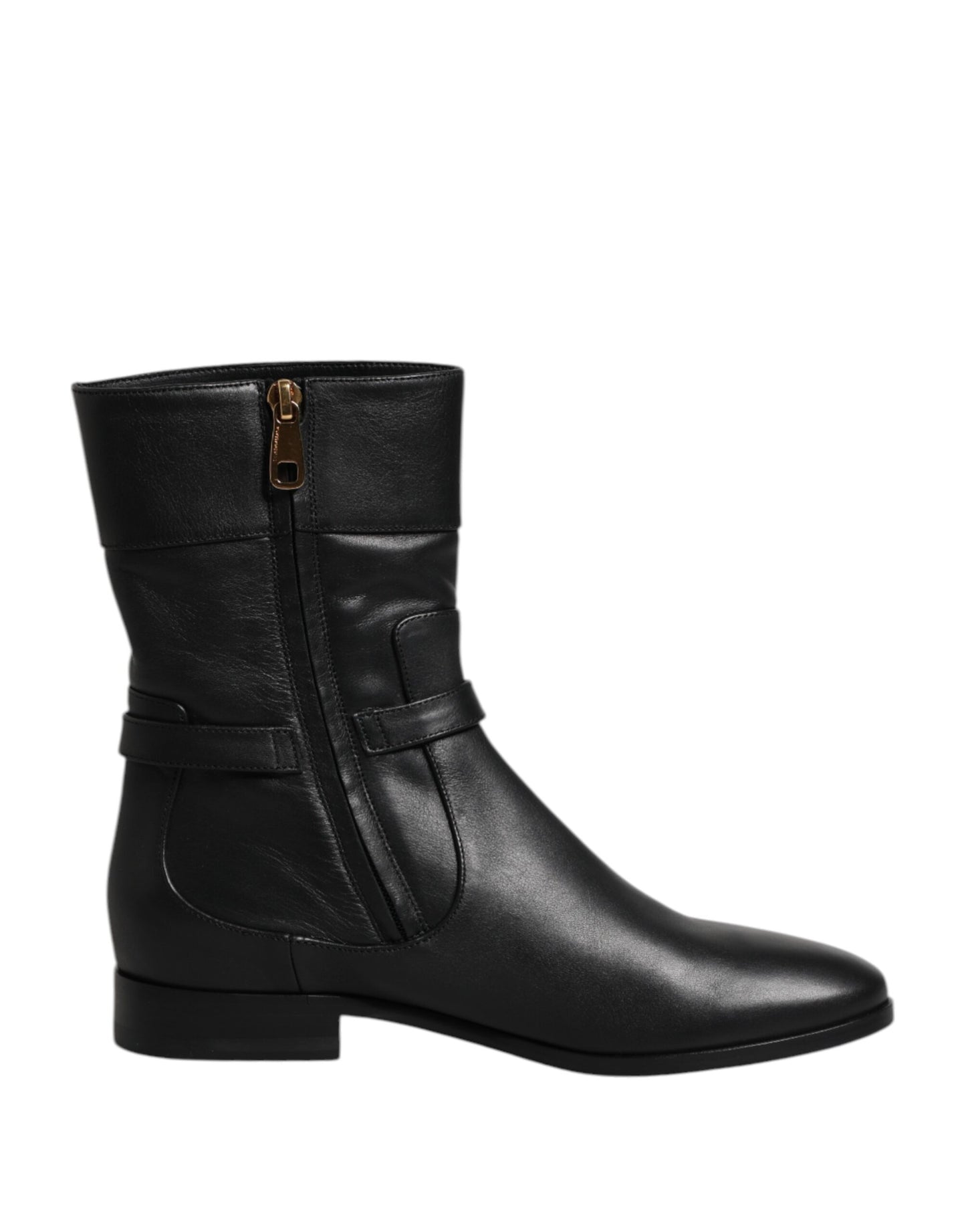 Black Leather Flats Logo Short Boots Shoes