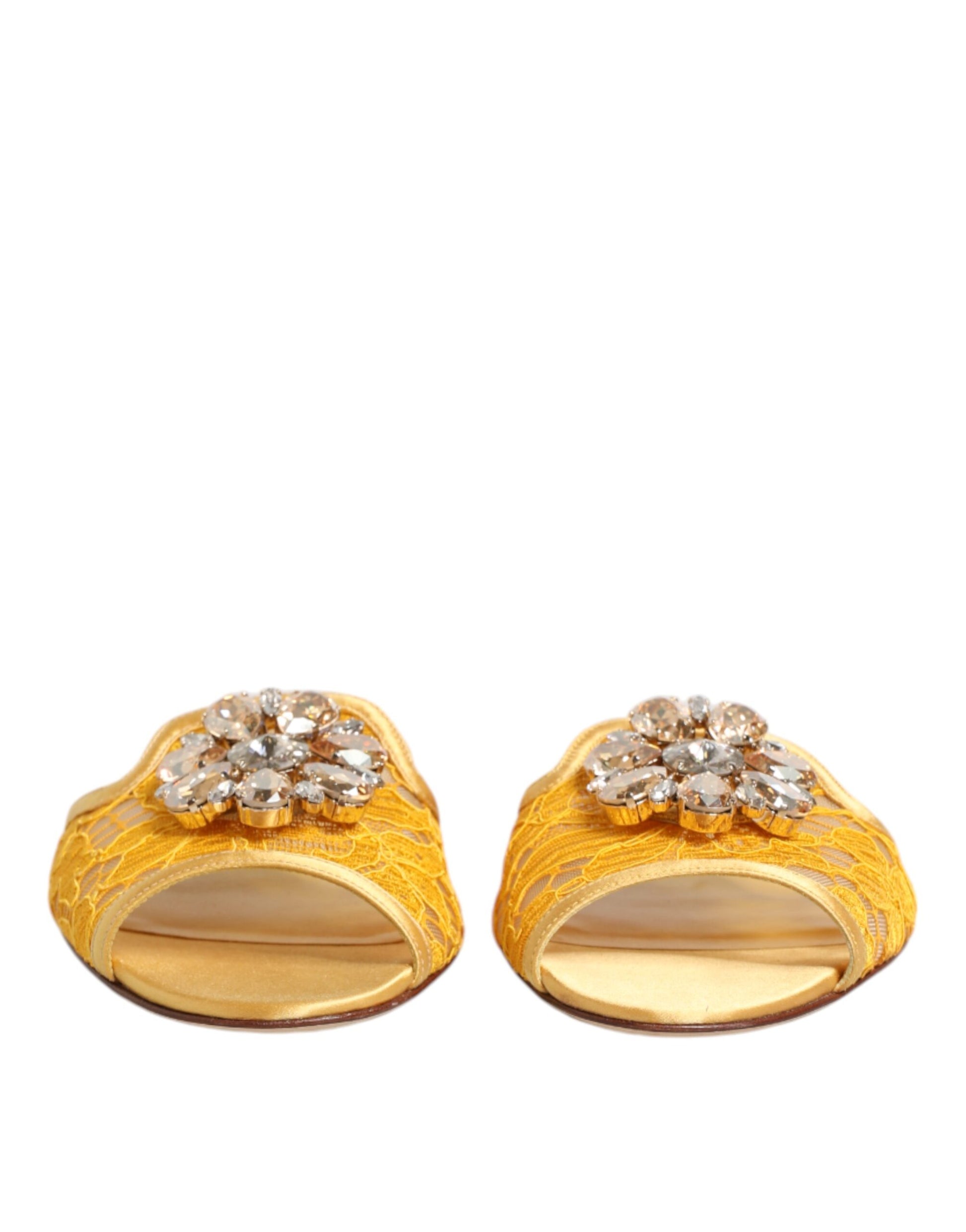 Yellow Taormina Slides Crystals Flats Shoes