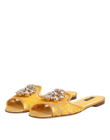 Yellow Taormina Slides Crystals Flats Shoes