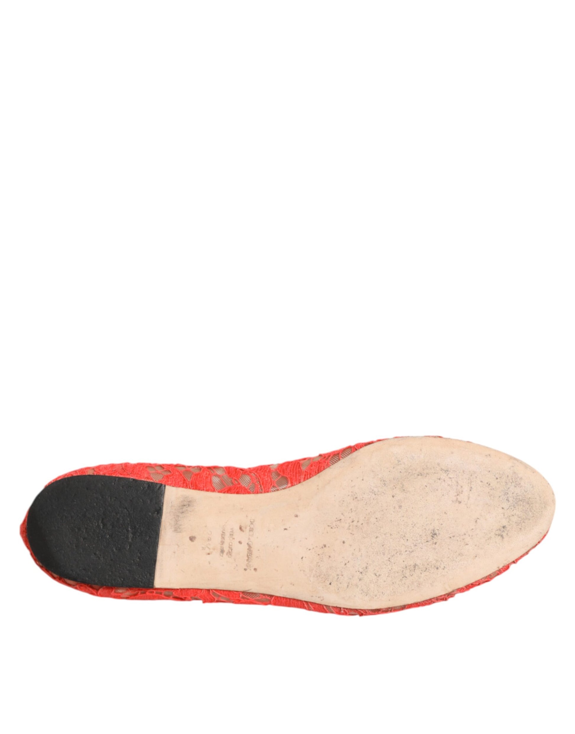Orange Lace Crystal Ballet Flats Loafers Shoes