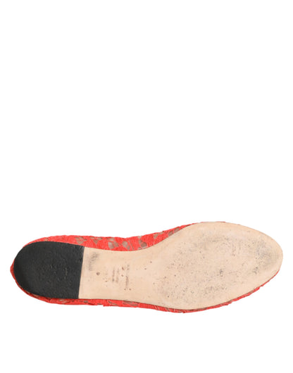 Orange Lace Crystal Ballet Flats Loafers Shoes