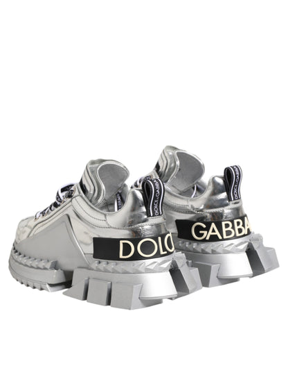 Silver Leather Super Queen Sneakers Shoes