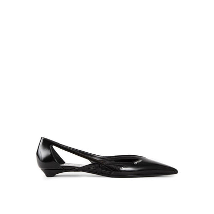 Brushed Leather Cut-Out Ballerina Flats