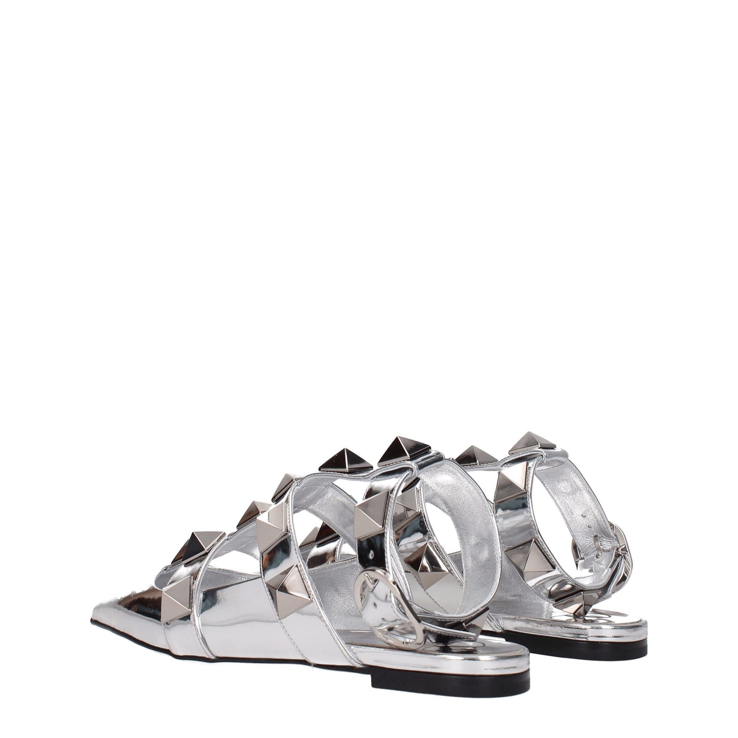 Gray Leather Flat Sandals
