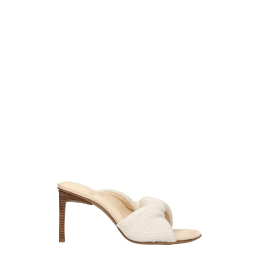 Beige Fabric Stiletto Heels Sandals