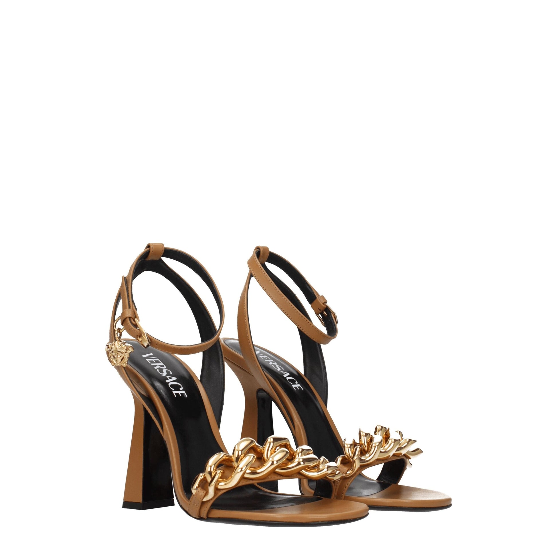 Brown Leather Stiletto Heels Sandals