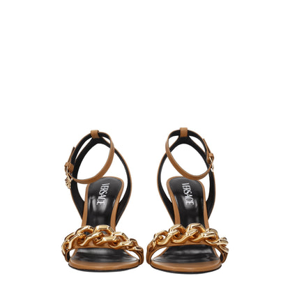 Brown Leather Stiletto Heels Sandals