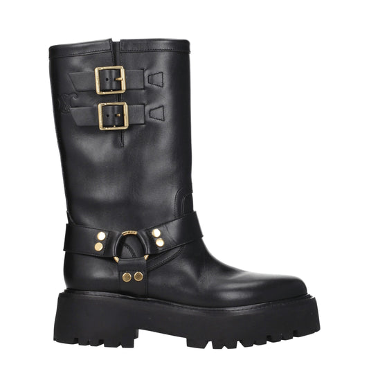 Gold Leather Ankle Boots