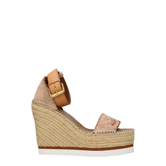 Beige Leather Wedges Sandals