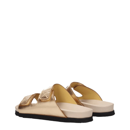 Gold Leather Slippers Sandals