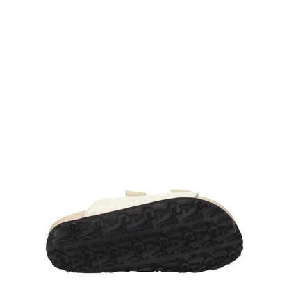 Beige Leather Flat Sandals