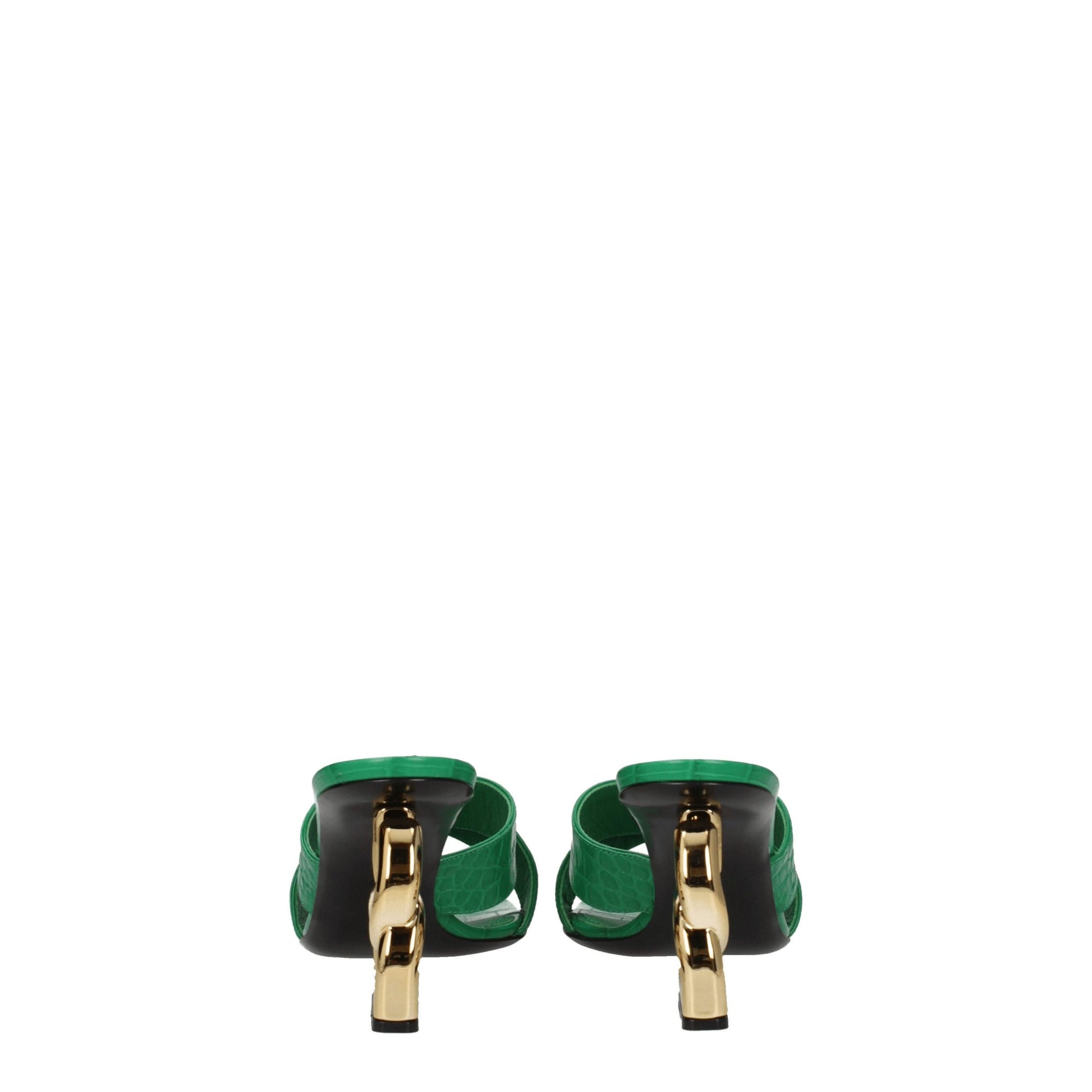 Green Leather Flat Sandals
