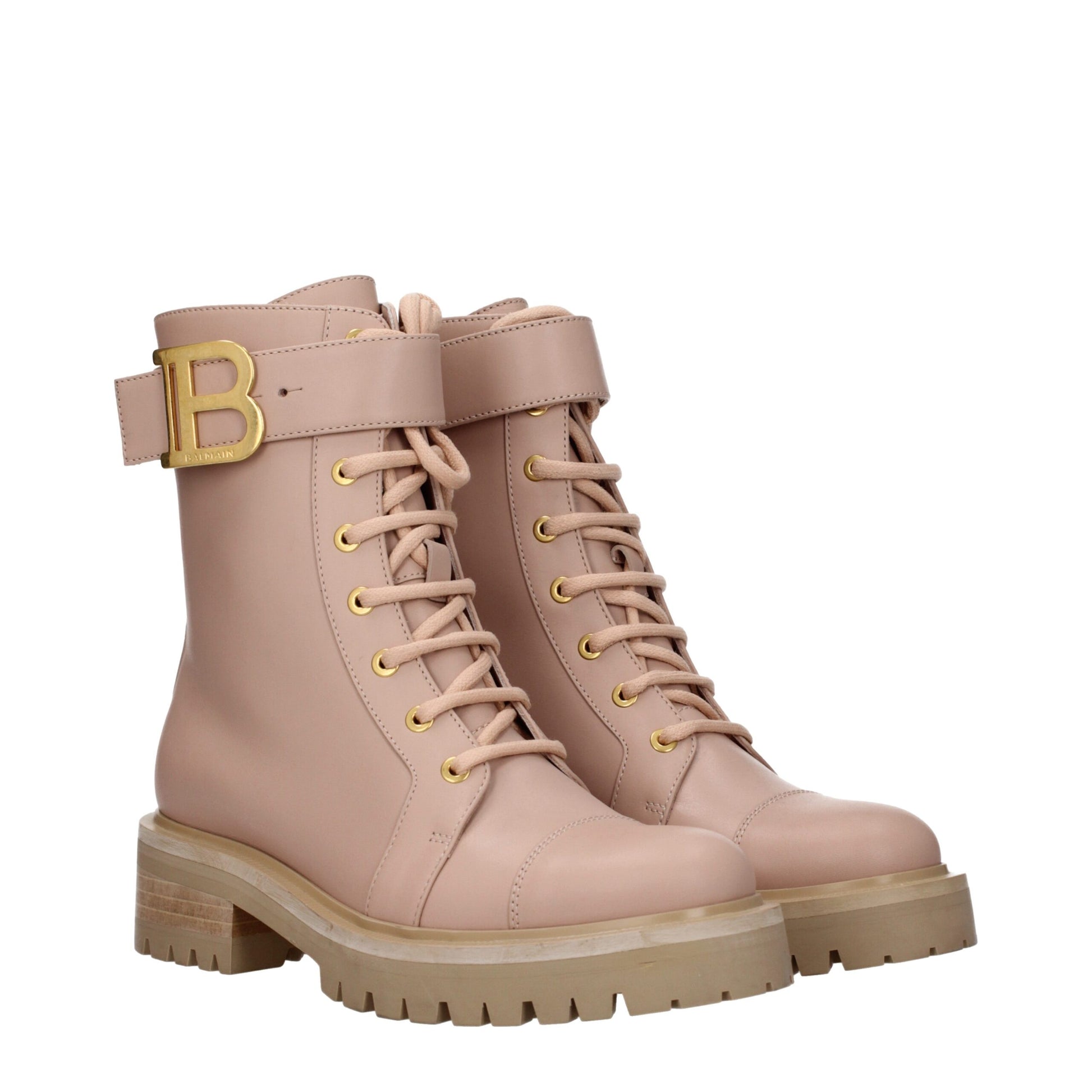 Beige Leather Ankle Boots