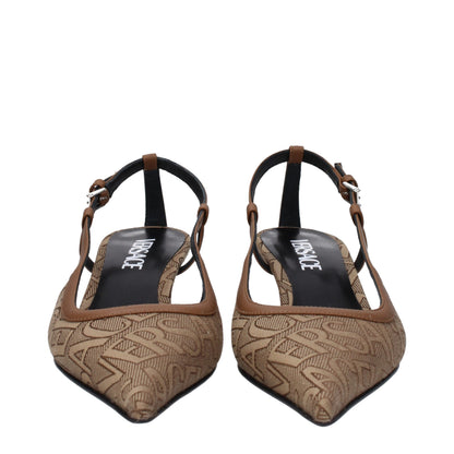 Beige Fabric Mid Heel Pumps