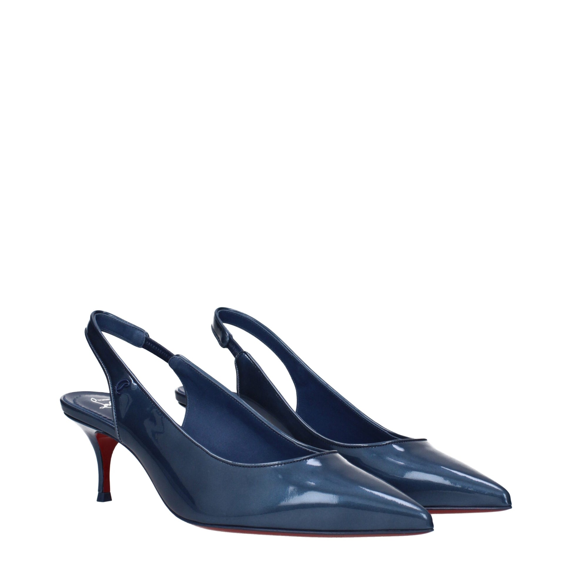 Blue Leather Mid Heel Pumps