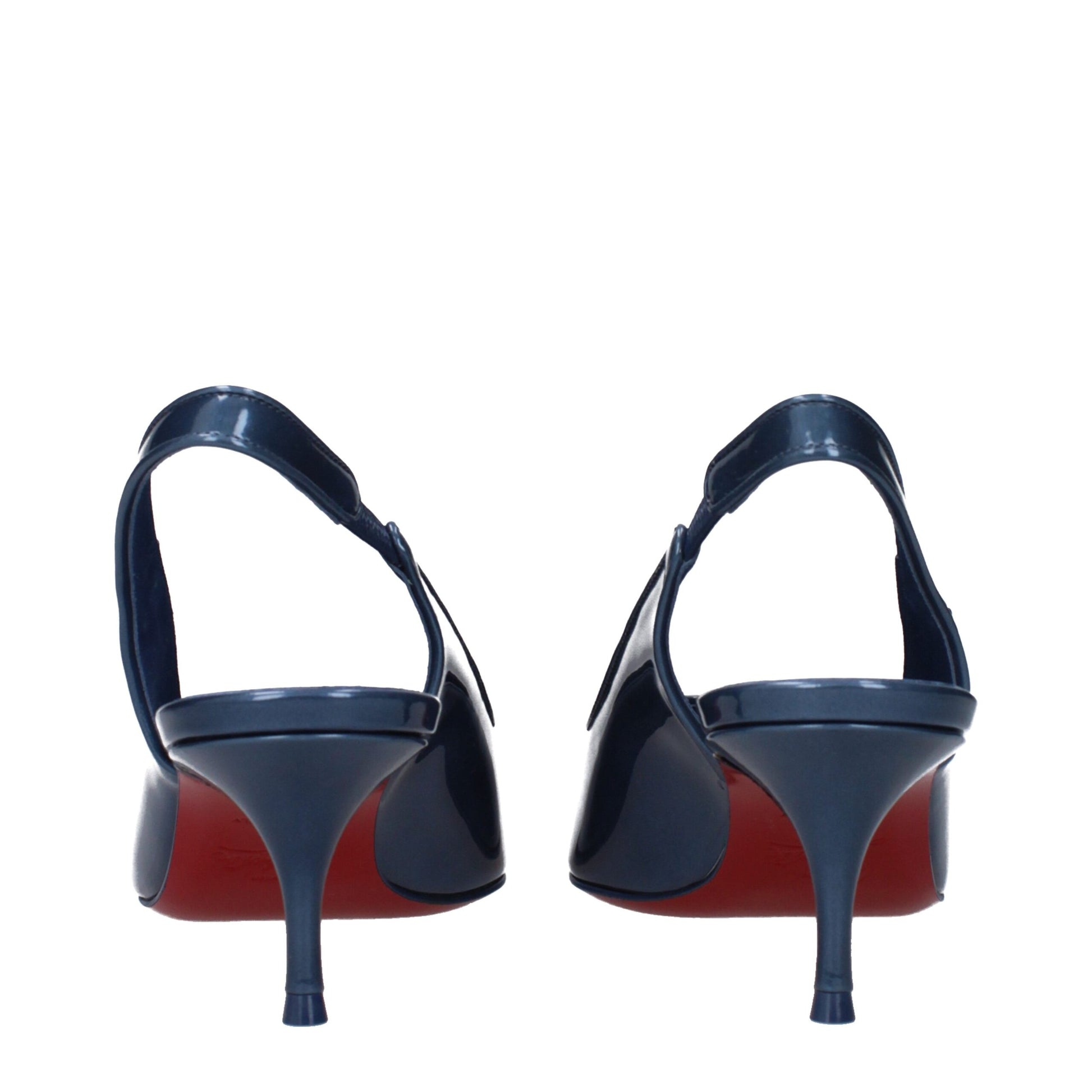 Blue Leather Mid Heel Pumps