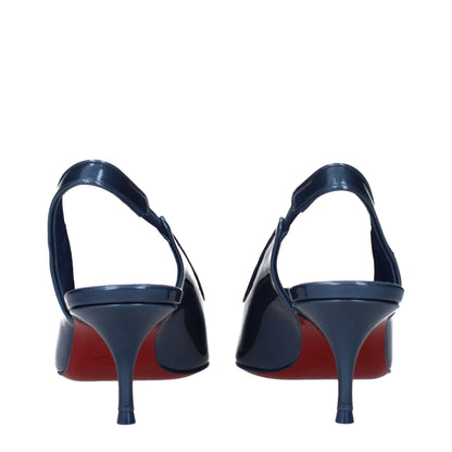 Blue Leather Mid Heel Pumps
