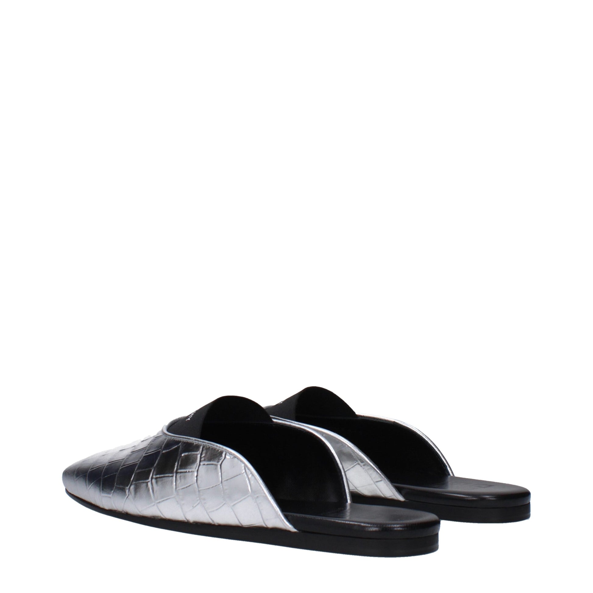Gray Leather Slippers Sandals