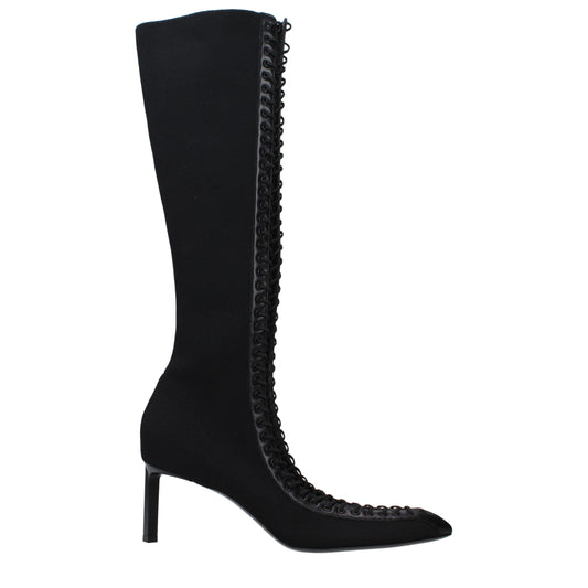 Black Fabric Lace-Up Boots