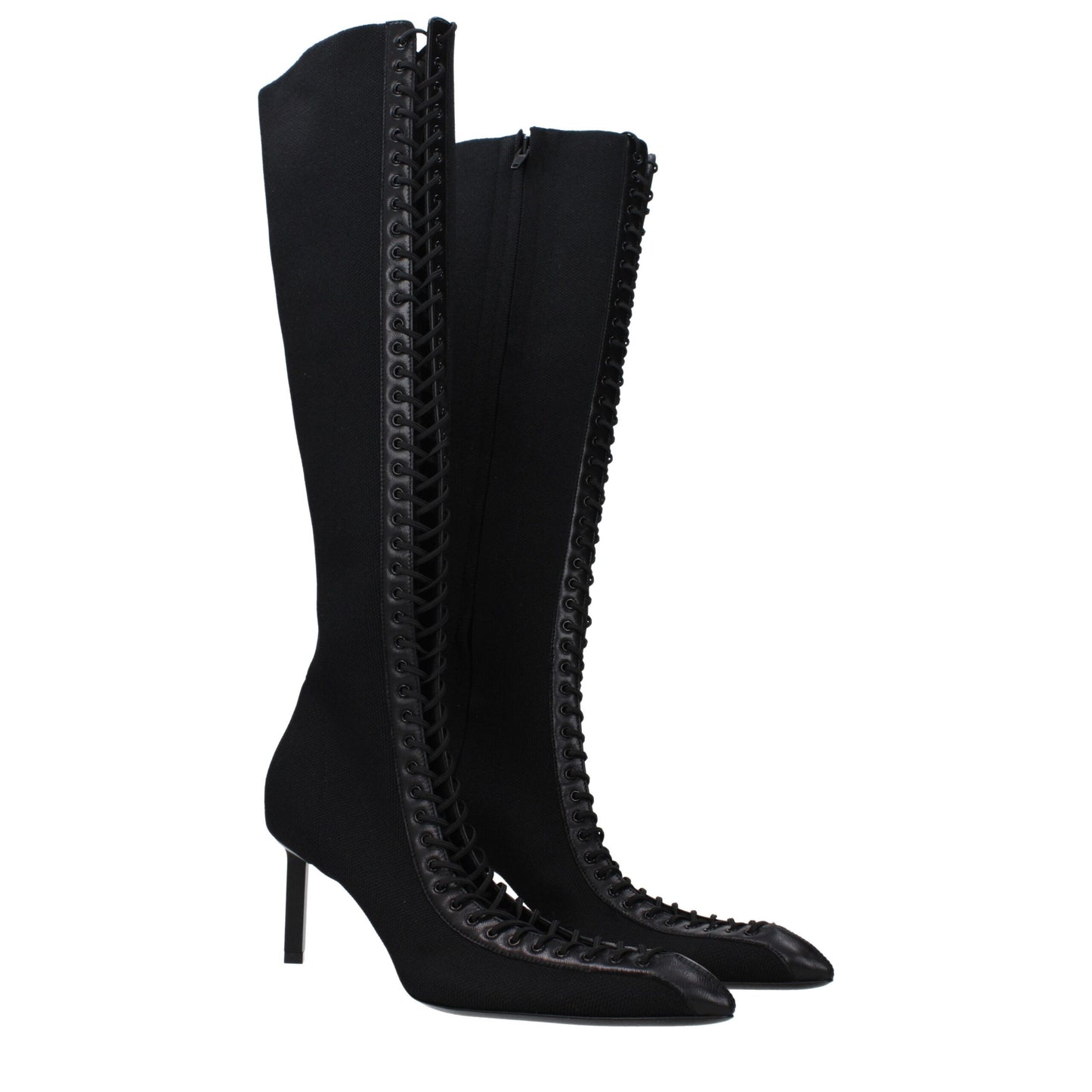 Black Fabric Lace-Up Boots