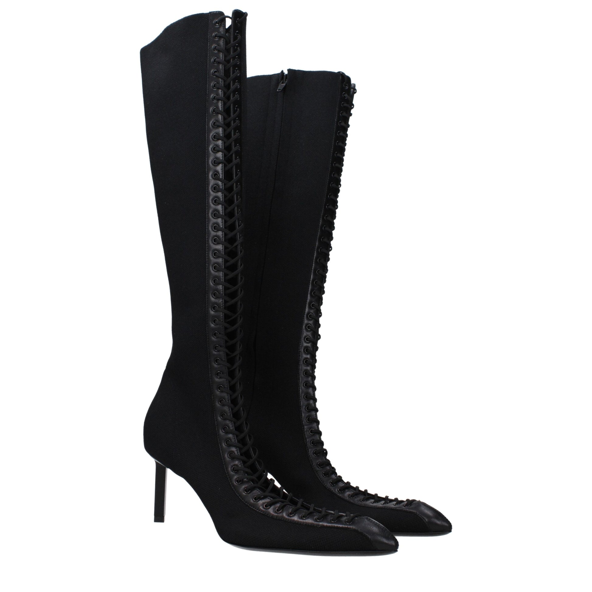 Black Fabric Lace-Up Boots
