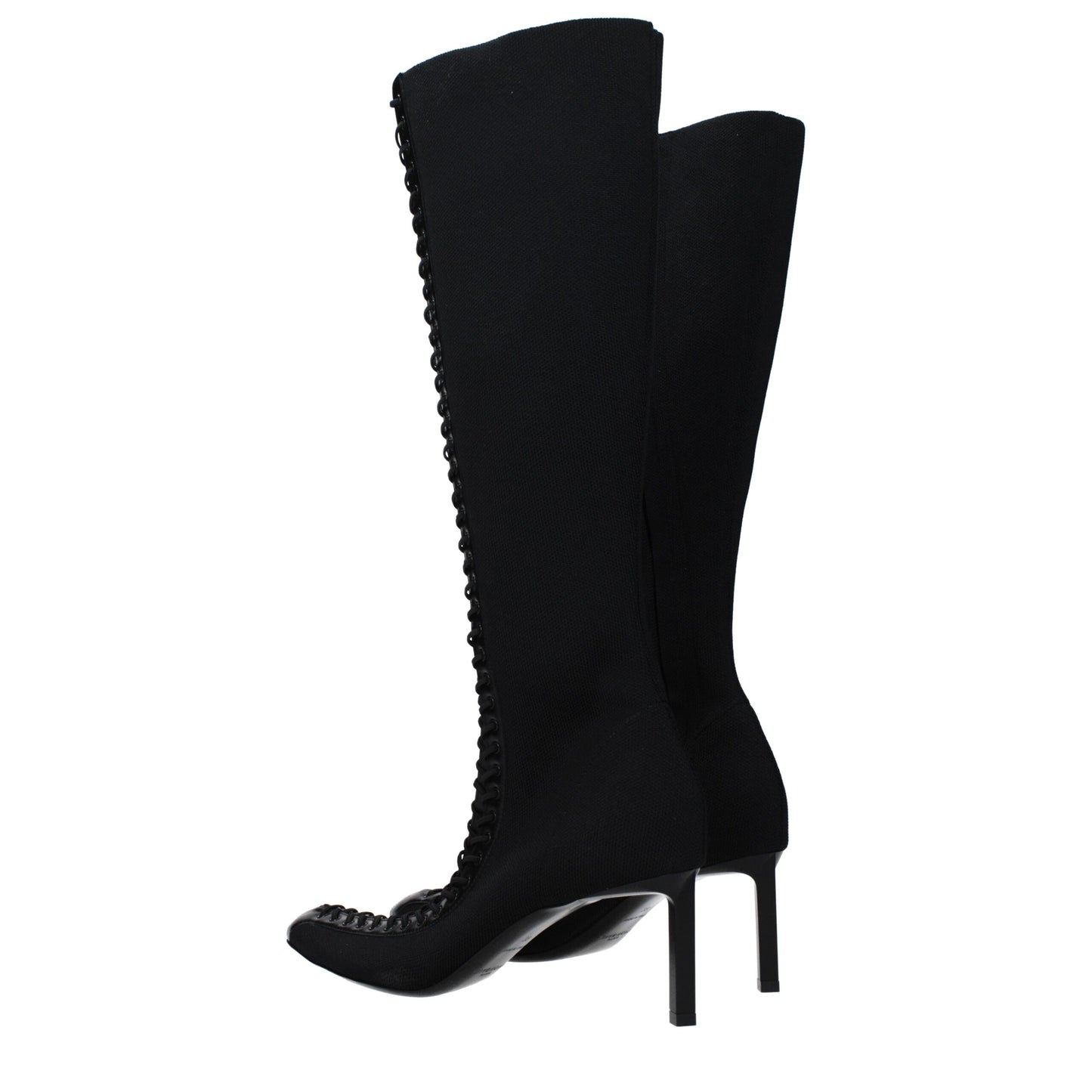 Black Fabric Lace-Up Boots