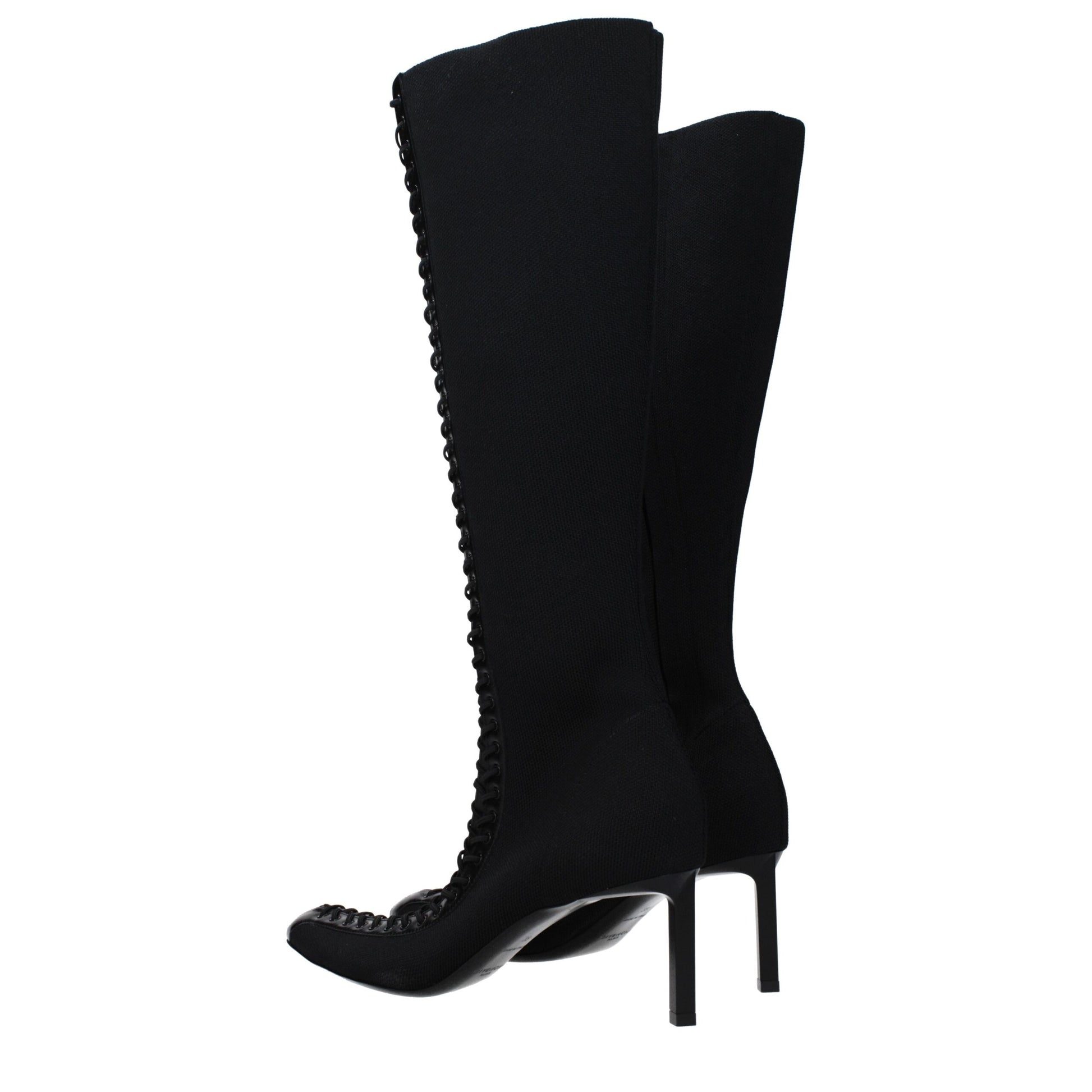 Black Fabric Lace-Up Boots