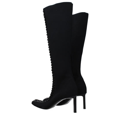 Black Fabric Lace-Up Boots