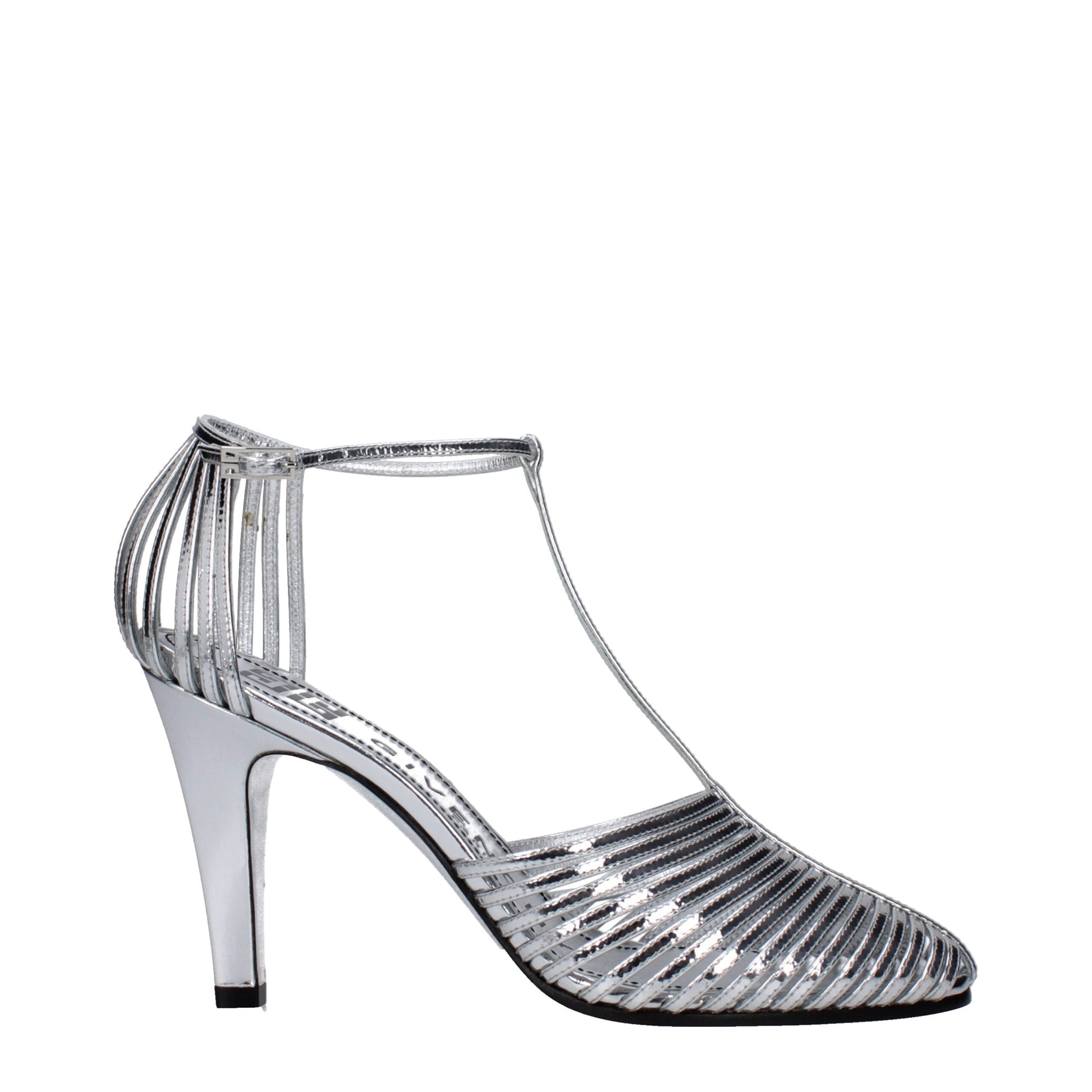 Gray Leather Stiletto Heels Sandals