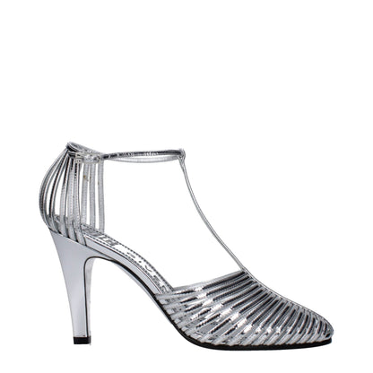 Gray Leather Stiletto Heels Sandals