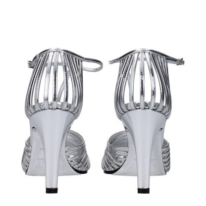 Gray Leather Stiletto Heels Sandals