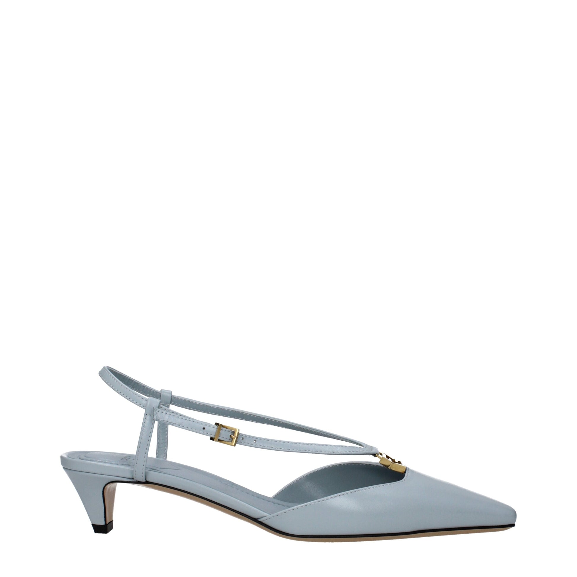 Light Blue Leather Flat Sandals