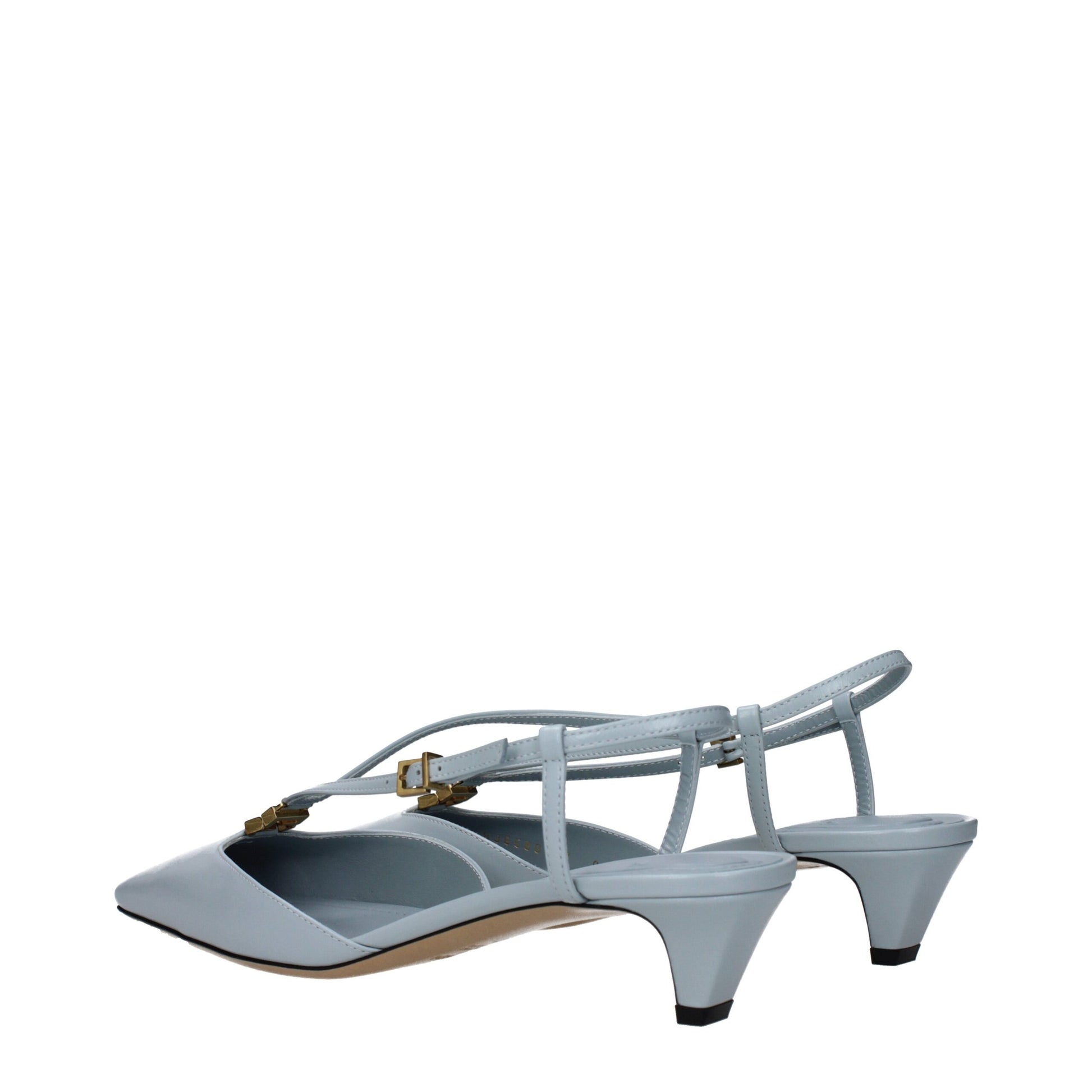 Light Blue Leather Flat Sandals
