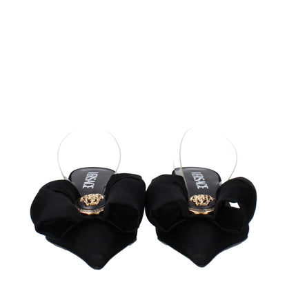 Black Satin Flat Sandals
