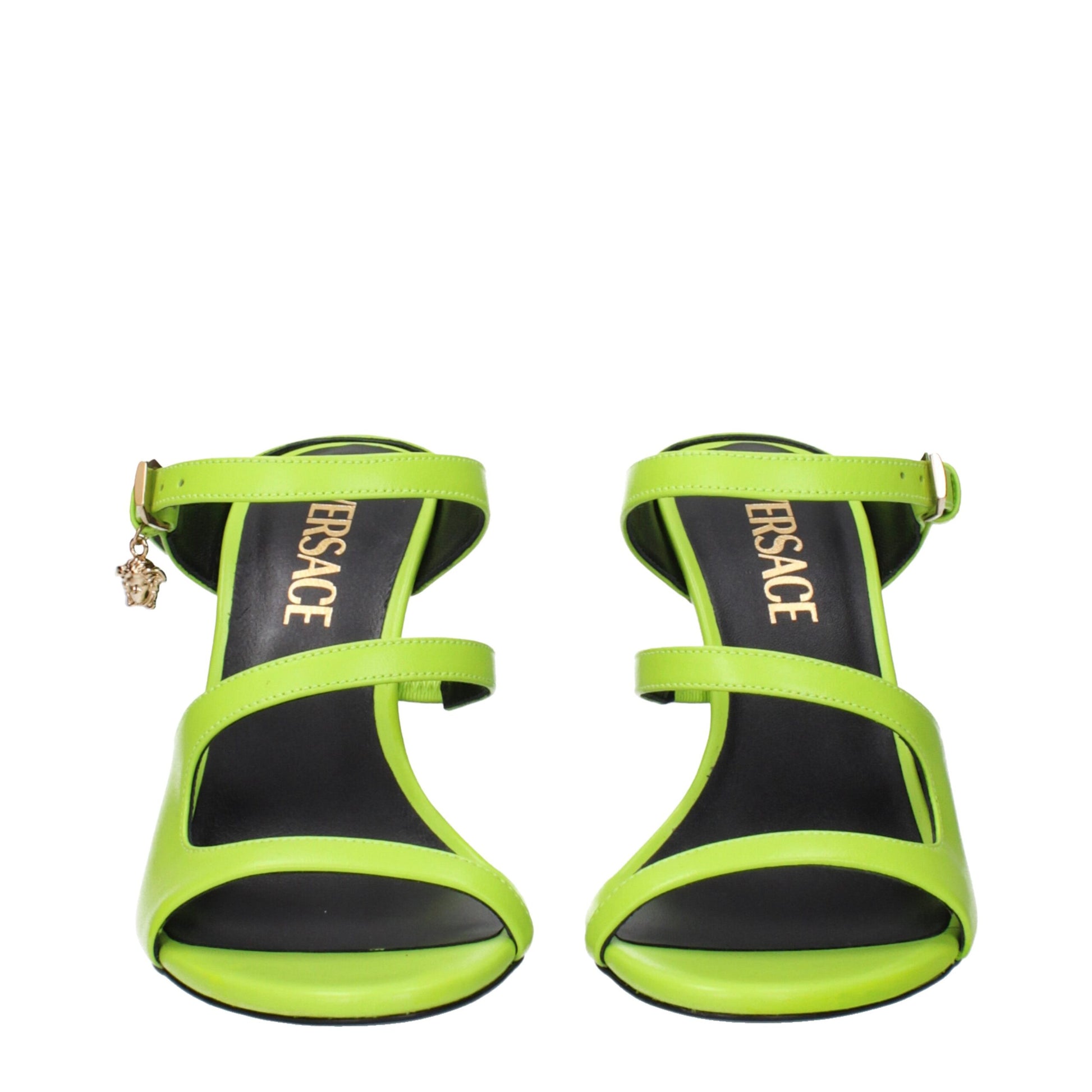 Green Leather Stiletto Heels Sandals