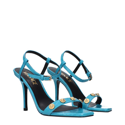 Blue Leather Stiletto Heels Sandals