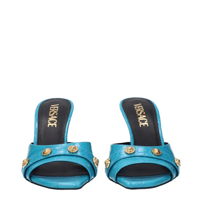 Light Blue Leather Stiletto Heels Sandals
